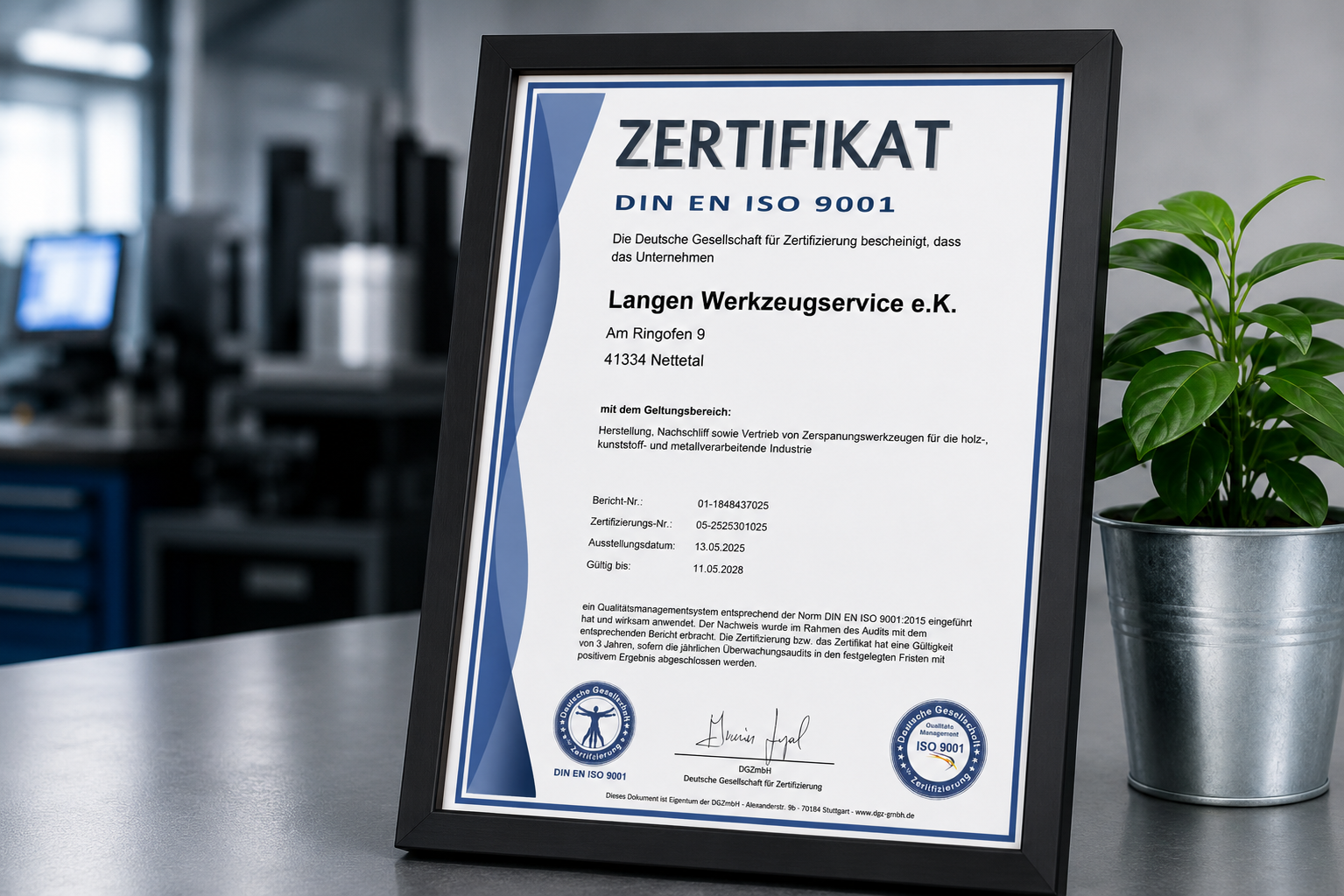 DIN EN ISO 9001 Zertifikat von Langen Werkzeugservice