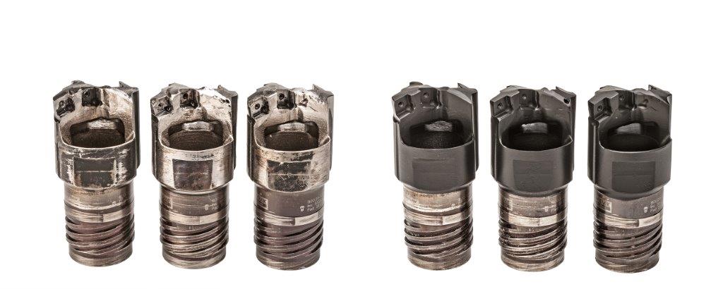 Bohrköpfe vor und nach der Reparatur